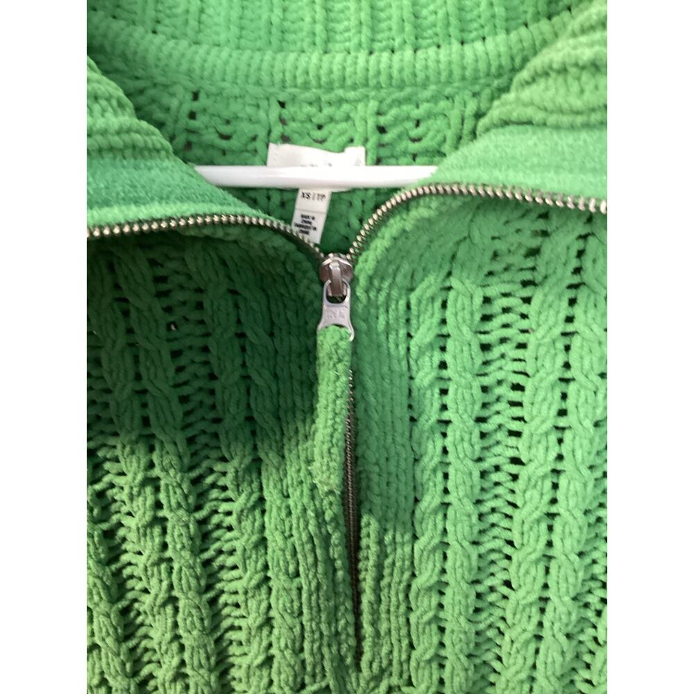 Aerie chunky cable knit quarter‎ zip sweater green soft oversized fit size xs - Picture 5 of 11